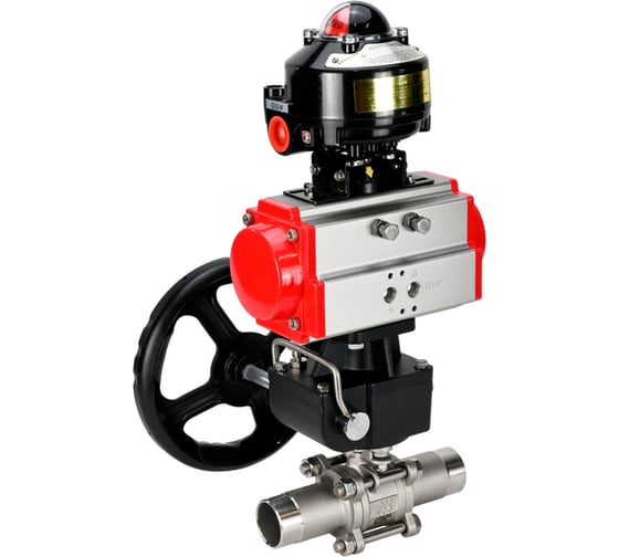 Кран шаровой DN.ru 316-316-PTFE-W-ISO-H Ду80 Ру25 пневмопривод DA-083, редуктор HDM-2, БКВ LSB-510 D160-55624 1