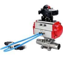 Кран шаровой DN.ru 316-316-PTFE-W-ISO-H Ду80 Ру25 пневмопривод SA-130, пневмораспределитель (2EM) 220VAC, БКВ LSB-210 D160-55995