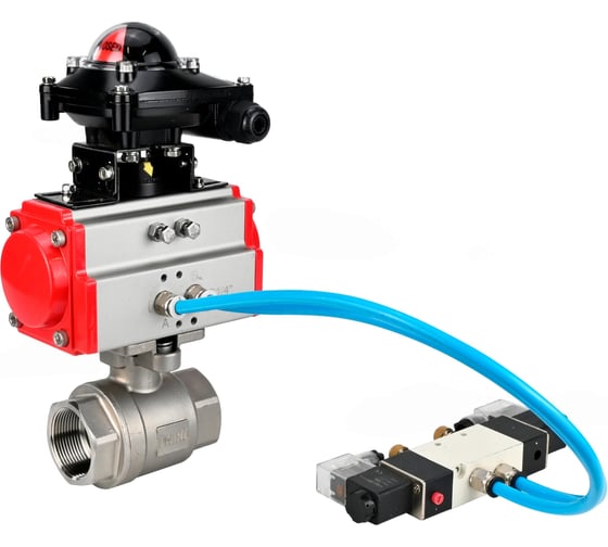 Кран шаровой DN.ru КШМП.316.230-ISO Ду100 Ру40, пневмопривод DA-083, пневмораспределитель (2EM) 220VAC, БКВ LSB-210 D160-70258 1