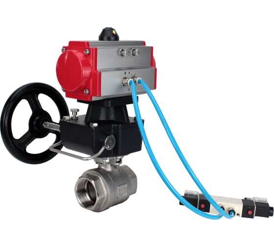 Кран шаровой DN.ru КШМП.316.230-ISO Ду10 Ру63, пневмопривод DA-065, пневмораспределитель (2EM) 220VAC, дублёр HDM-1 D160-70345 1