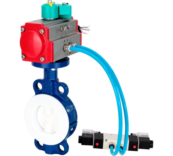 Затвор дисковый DN.ru WCB-WCB-PTFE-PTFE-Fb-H Ду100 Ру16, футерованный PTFE, пневмопривод DA-083, пневмораспределитель (2EM) 220VAC, магнитный переключатель МППП-200 D050 D050-85169 1