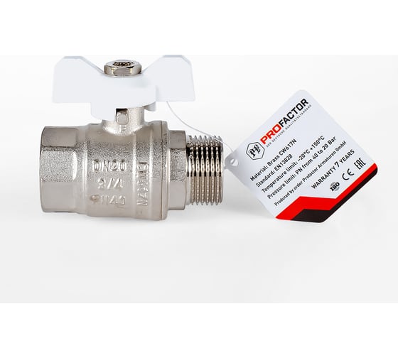 Шаровой кран PROFACTOR PF STANDARD ручка бабочка, в/н 3/4 дюйма PF FBV 304