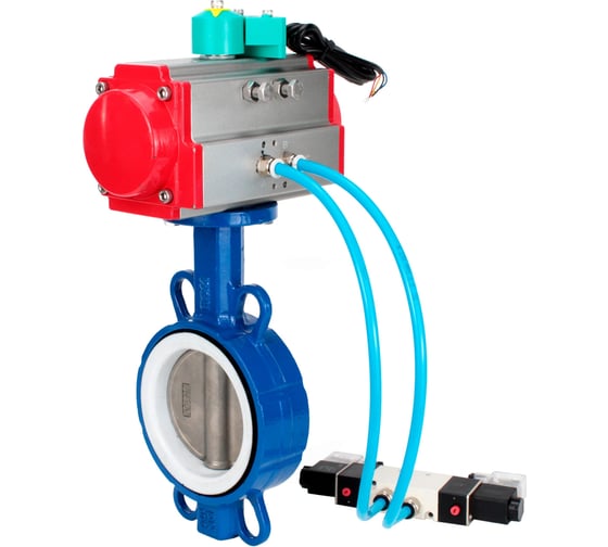 Затвор дисковый DN.ru WCB-316L-PTFE Ду100 Ру16, пневмопривод DA-105, пневмораспределитель (2EM) 220VAC, магнитный переключатель МППП-200 D050-85121 1