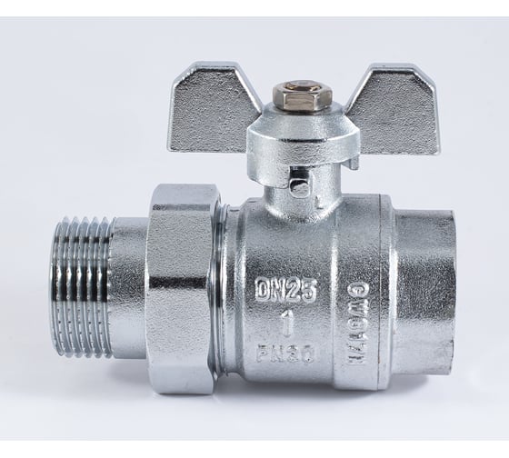 Шаровой кран PROFACTOR PF STANDARD с полусгоном хром, в/н ручка бабочка, 1 дюйм PF UBV 326CW