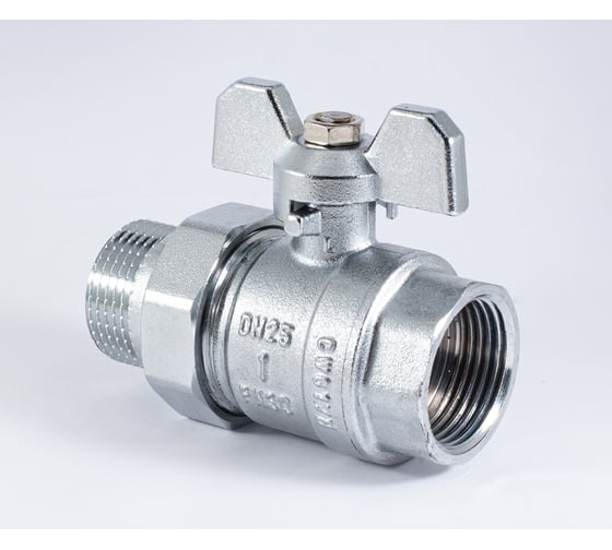 Шаровой кран PROFACTOR PF STANDARD с полусгоном хром, в/н ручка бабочка, 1 дюйм PF UBV 326CW