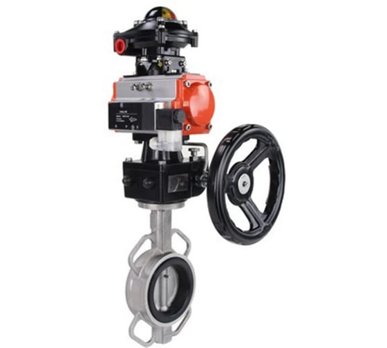 Затвор дисковый 316L-316L-NBR Ду100 Ру16, пневмопривод DA-105, пневмораспределитель 220VAC, БКВ LSB-410, ручной дублёр HDM-2 DN.ru D050-85385 1