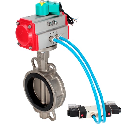 Затвор дисковый 316-316-VITON-2W-Fb Ду100 Ру16, пневмопривод DA-083, пневмораспределитель (2EM) 220VAC, магнитный переключатель МППП-200 DN.ru D050-85222 1