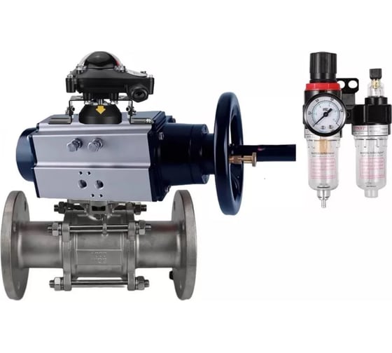 Кран шаровой DN.ru 316-316-FP-F-ISO-H Ду100 Ру25, пневмопривод, пневмораспред., БКВ, БПВ D160-65986 1