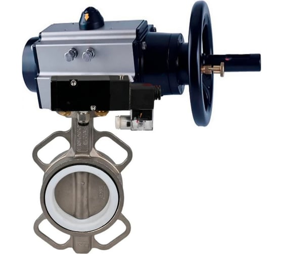 Затвор дисковый DN.ru 316L-316L-PTFE Ду100 Ру16, пневмопривод DA-105-1, пневмораспределитель 220VAC D050-84621 1