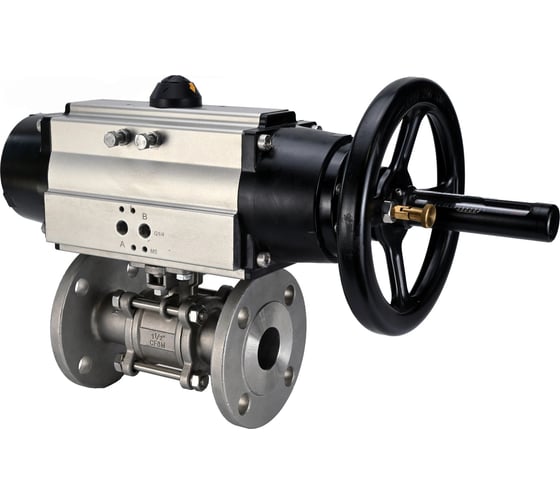 Кран DN.ru КШФПТ-ISO.316.180 Ду100 Ру16 3-составной WDVF, пневмопривод со штурвалом D160-68633 1