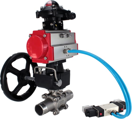 Кран шаровой DN.ru 316-316-PTFE-W-ISO-H Ду150 Ру16 пневмопривод DA-140, пневмораспределитель (2EM) 220VAC, редуктор HDM-4, БКВ LSB-210 D160-55531 1