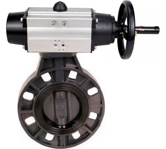 Затвор дисковый DN.ru НПВХ-НПВХ-E-2W-Fb-ISO Дн150 Ру10, пневмопривод со штурвалом D050-82908