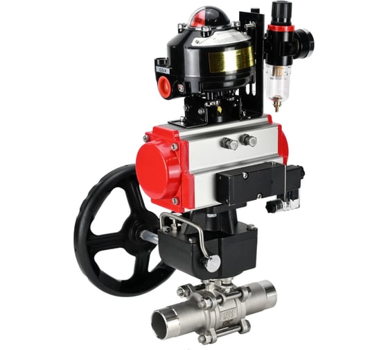 Кран шаровой DN.ru 316-316-PTFE-W-ISO-H Ду150 Ру16 пневмопривод DA-140, пневмораспределитель 220VAC, редуктор HDM-4, БКВ LSB-510, БПВ D160-55129 1