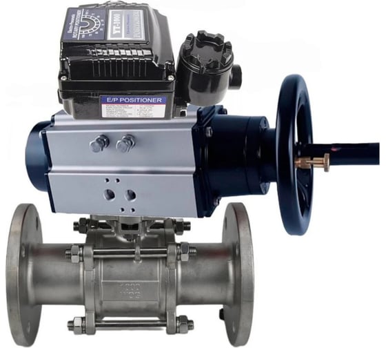 Кран DN.ru КШФПТ-ISO.304.180 Ду100 Ру16 3-составной WDVF, пневмопривод, пневмопозиционер D160-68630 1