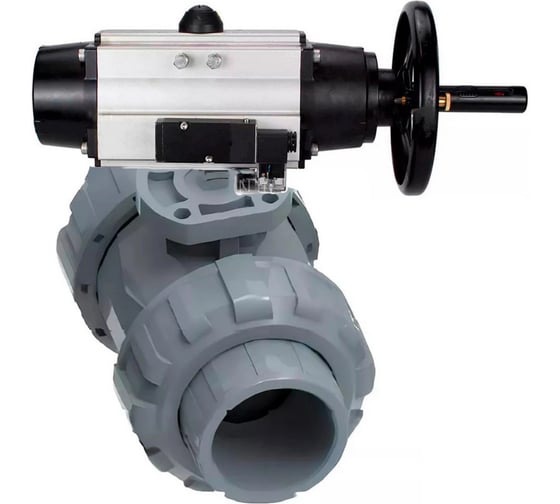 Кран шаровой DN.ru НПВХ-НПВХ-E-FP-GRM-ISO Дн100 Ру10, пневмопривод, пневмораспределитель D160-66766 1