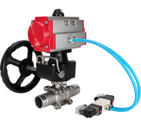 Кран шаровой DN.ru 304-304-PTFE-W-ISO-H Ду150 Ру16 пневмопривод DA-140, пневмораспределитель (2EM) 220VAC, редуктор HDM-4 D160-54058 1