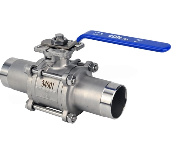 Кран шаровой DN.ru 304-304-PTFE-W-ISO-H Ду150 Ру16 полнопроходной, 3-составной, под приварку, с рукояткой D160-53635 1