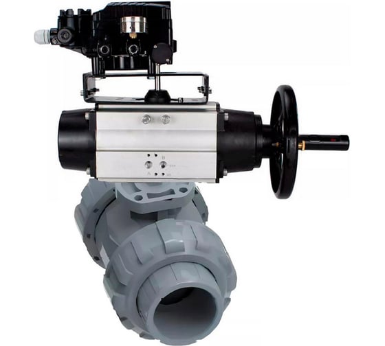 Кран шаровой DN.ru НПВХ-НПВХ-E-FP-GRM-ISO Дн32 Ру10, пневмопривод, пневмопозиционером D160-67868 1