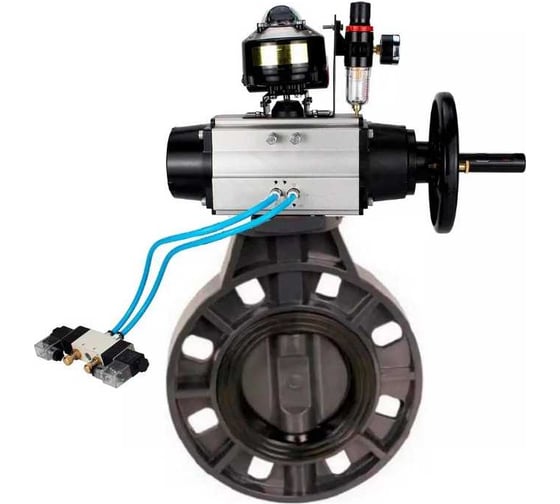 Затвор DN.ru НПВХ-НПВХ-E-2W-Fb-ISO Дн65 Ру10 пневмопривод, пневмораспределитель, БКВ, БПВ D050-83009 1