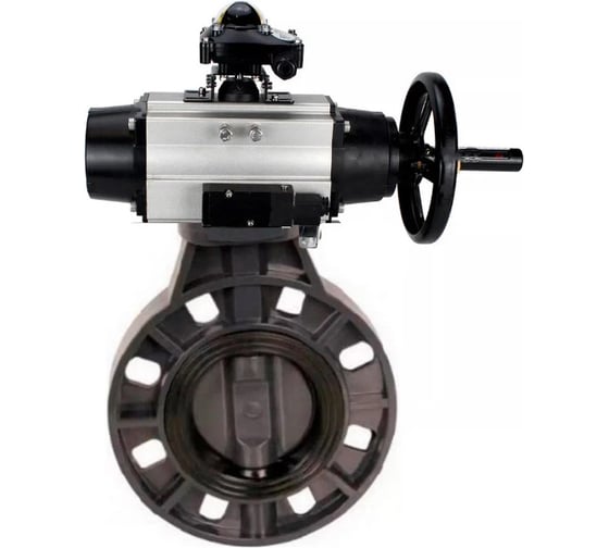 Затвор дисковый DN.ru НПВХ-НПВХ-E-2W-Fb-ISO Дн65 Ру10, пневмопривод, пневмораспр., БКВ D050-83002 1