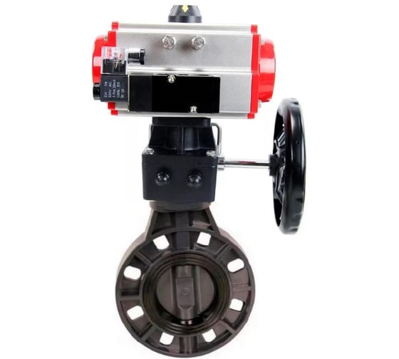 Затвор дисковый DN.ru НПВХ-НПВХ-E-2W-Fb-ISO Дн125 Ру10 пневмопривод, пневмораспр., дублёр D050-83348 1