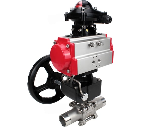 Кран шаровой DN.ru 304-304-PTFE-W-ISO-H Ду50 Ру40 пневмопривод DA-083, редуктор HDM-2, БКВ LSB-210 D160-54293 1