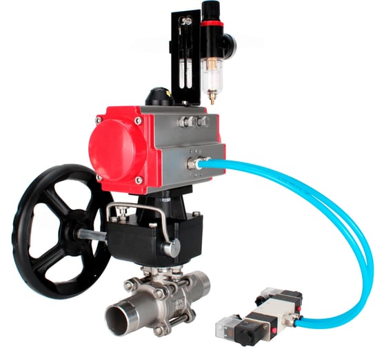 Кран шаровой DN.ru 304-304-PTFE-W-ISO-H Ду50 Ру40 пневмопривод DA-083, пневмораспределитель (2EM) 220VAC, редуктор HDM-2, БПВ D160-54065 1
