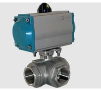 Кран шаровой трехходовой NEWKEY (T-тип) нержавеющий, AISI304 DN32 PN40 с приводом пневмопривод, двухставной AT83D NK-BTt32/4*PPD83