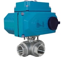 Кран шаровый трёхходовой NEWKEY T-тип, AISI304 DN25 (1), с электроприводом DC 24V (C-03) NK-BTt25/4*PEDL30