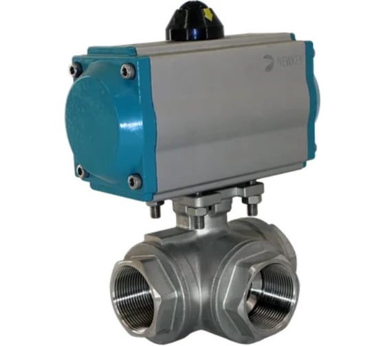 Кран шаровый трёхходовой NEWKEY T-тип, AISI304 DN32 (1_1/4), с односторонним пневмоприводом AT52S NK-BTt32/4*AT52S 1