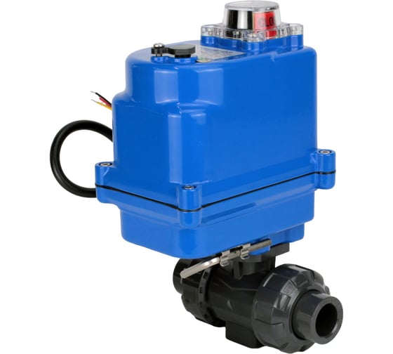 Кран НПВХ-НПВХ-E-FP-GRM-ISO Дн32 Ру10 клеевой, электропривод QT-003 220В blue DN.ru D160-66305 1