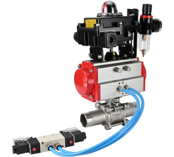 Кран шаровой 304-304-PTFE-W-ISO-H Ду25 Ру63 пневмопривод DA-083, пневмораспределитель (2EM) 220VAC, БКВ LSB-410, БПВ DN.ru D160-54026 1