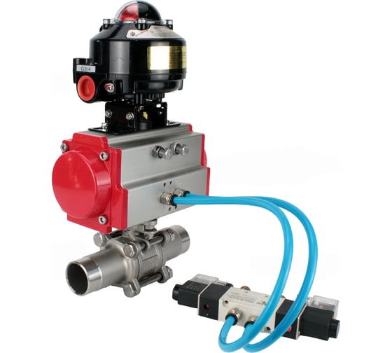 Кран шаровой DN.ru 316-316-PTFE-W-ISO-H Ду100 Ру16 пневмопривод DA-105, пневмораспределитель (2EM) 220VAC, БКВ LSB-510 D160-55350 1