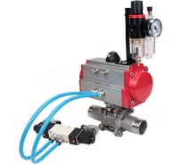 Кран шаровой DN.ru 304-304-PTFE-W-ISO-H Ду40 Ру40 пневмопривод DA-065, пневмораспределитель (2EM) 220VAC, БПВ D160-54124