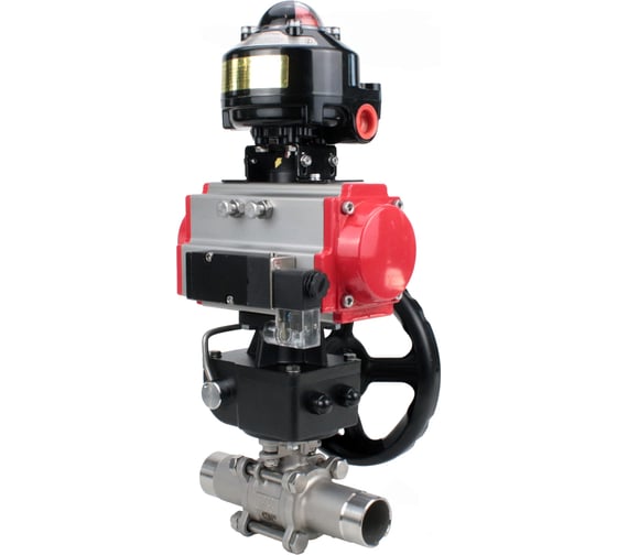 Кран шаровой DN.ru 316-316-PTFE-W-ISO-H Ду100 Ру16 пневмопривод DA-105, пневмораспределитель 220VAC, редуктор HDM-3, БКВ LSB-510 D160-55121 1