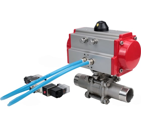 Кран шаровой DN.ru 316-316-PTFE-W-ISO-H Ду25 Ру63 пневмопривод SA-105, пневмораспределитель (2EM) 220VAC D160-55870 1