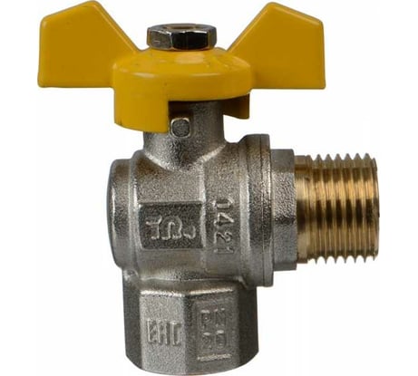 Шаровой кран Terma газовый, угловой, 1/2", в/н, бабочка 26057