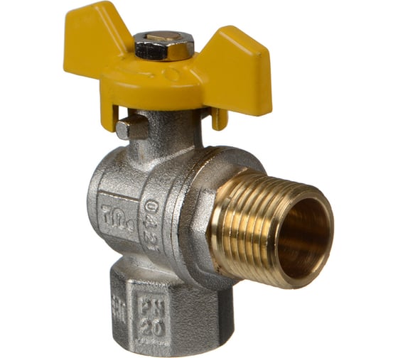 Шаровой кран Terma газовый, угловой, 1/2", в/н, бабочка 26057