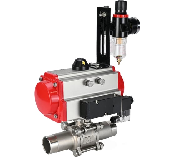 Кран шаровой DN.ru 316-316-PTFE-W-ISO-H Ду25 Ру63 пневмопривод DA-083, пневмораспределитель 24VDC, БПВ D160-55151 1