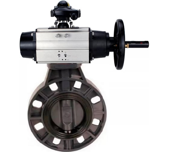 Затвор дисковый поворотный DN.ru НПВХ-НПВХ-E-2W-Fb-ISO Дн80 Ру10, пневмопривод, БКВ D050-83185 1