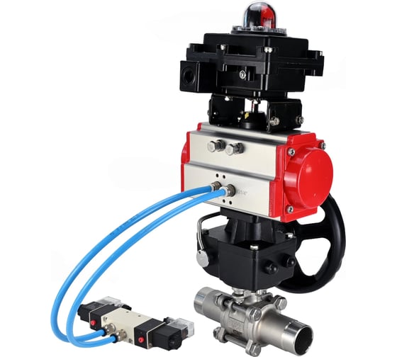 Кран шаровой DN.ru 316-316-PTFE-W-ISO-H Ду100 Ру16 пневмопривод DA-105, пневмораспределитель (2EM) 220VAC, редуктор HDM-3, БКВ LSB-410 D160-55397 1