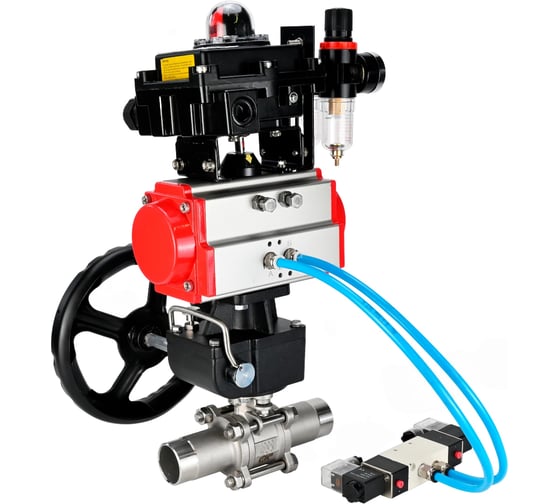 Кран шаровой DN.ru 316-316-PTFE-W-ISO-H Ду150 Ру16 пневмопривод DA-140, пневмораспределитель (2EM) 220VAC, редуктор HDM-4, БКВ LSB-410, БПВ D160-55405 1