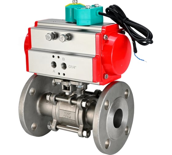 Кран DN.ru КШФПТ-ISO.304.180 Ду20 Ру40 3-составной, пневмопривод, магнитный переключатель D160-68874 1