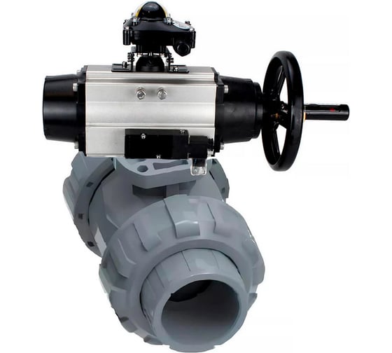 Кран шаровой DN.ru НПВХ-НПВХ-E-FP-GRM-ISO Дн50 Ру10, пневмопривод, пневмораспред., БКВ D160-66619 1