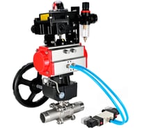 Кран шаровой DN.ru 304-304-PTFE-W-ISO-H Ду100 Ру16 пневмопривод DA-105, пневмораспределитель (2EM) 220VAC, редуктор HDM-3, БКВ LSB-410, БПВ D160-54230