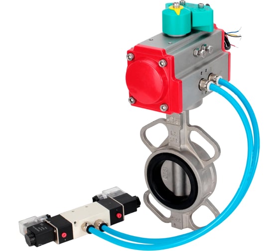 Затвор дисковый DN.ru 304-304-EPDM-2W-Fb-H Ду80 Ру16, пневмопривод DA-083, пневмораспределитель (2EM) 220VAC, магнитный переключатель МППП-200 D050-84722 1