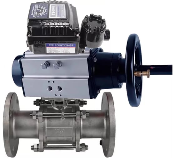 Кран шаровой DN.ru 316-316-FP-F-ISO-H Ду100 Ру25, пневмопривод, пневмопозиционер D160-66025 1