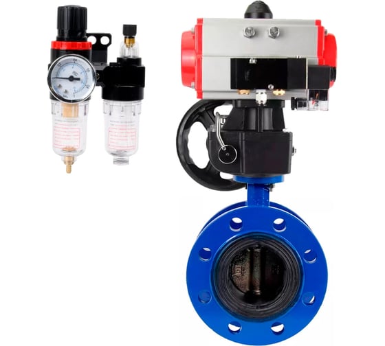 Затвор дисковый DN.ru GGG40-304-EPDM-2W-F-H Ду150 Ру16, пневмопривод DA-130, пневмораспределитель 24VDC, ручным дублером HDM-3, БПВ D050-56705 1