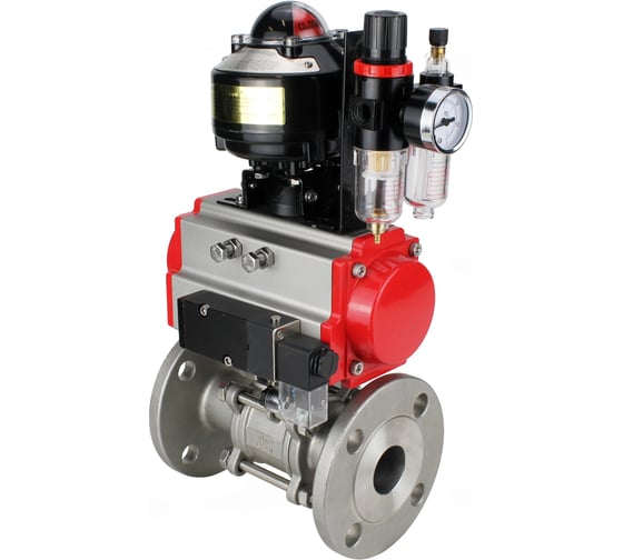 Кран шаровой DN.ru КШФПТ 304.180 Ду80 Ру25 пневмопривод SA-130, пневмораспределитель 24VDC, БКВ LSB-510 (EX), БПВ D160-72338 1