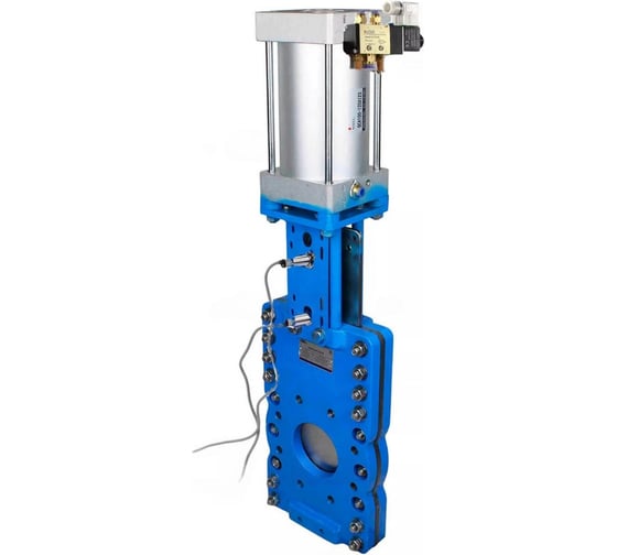 Задвижка шиберная DN.ru со сквозным ножом SN-WCB-304-NBR-2W-Fb-2P Ду100 Ру16, пневмопривод, пневмораспределитель 220VAC, индукционные датчики D040-10060 1